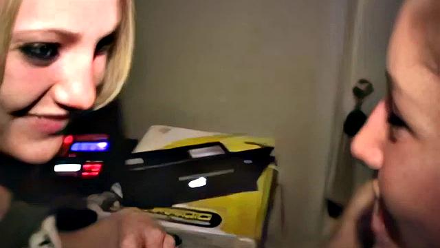 Throat and pussy banged college slut toys clit