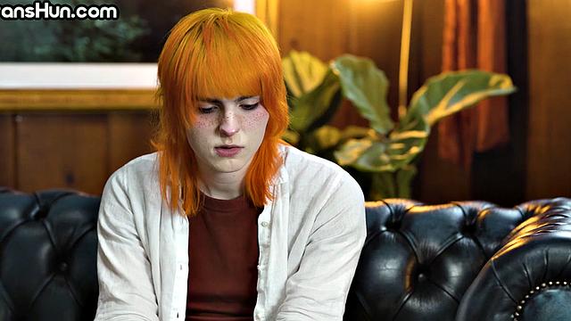 Shemale redhead babe fucks GF after handjob pleasure