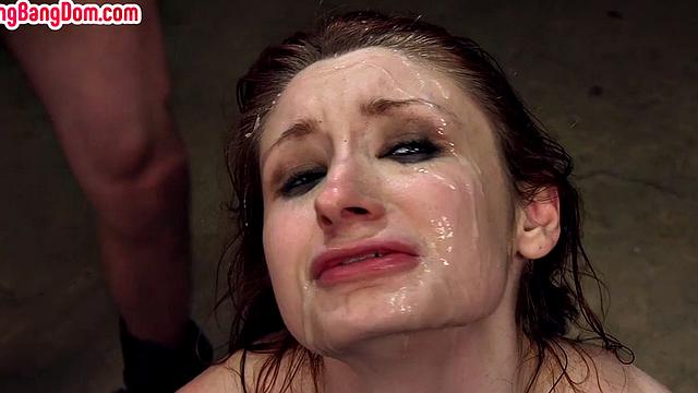 Gangbanged babe used in BDSM lesson till bukkake