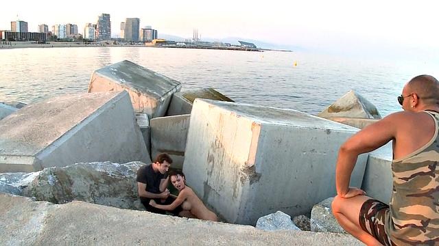 public slut assfucked in front of voyeurs after outdoor deep bj