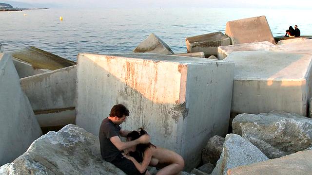 Public slut assfucked in front voyeurs after outdoor deep BJ