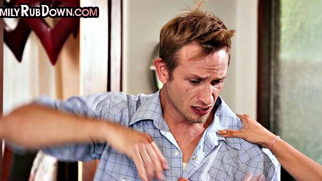 Pierced pussy oiled stepsis rammed after erotic massage