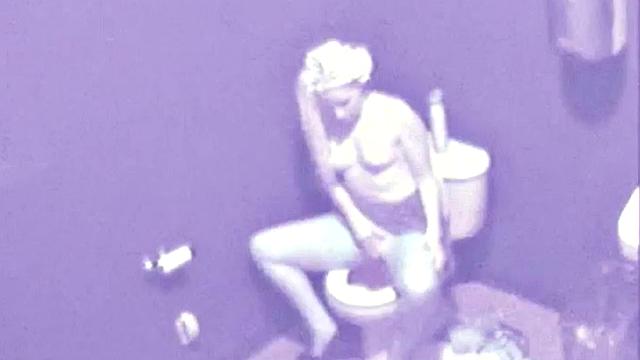 Sexy blonde fingering her pussy on the toilet