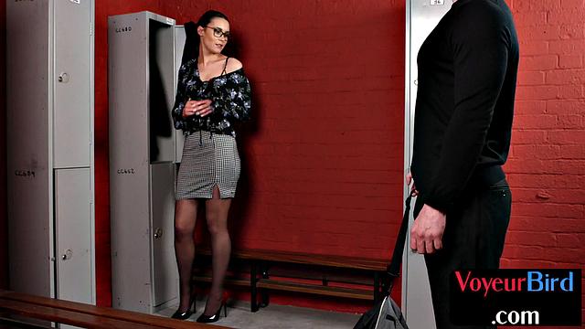 Classy horny voyeur watches guy cum