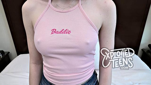 Innocent teen worships fat cock in hotel room casting