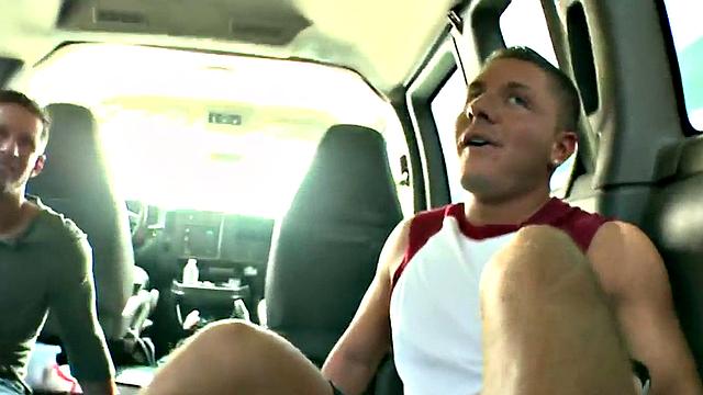 Str8 amateur jock cums in public van for money