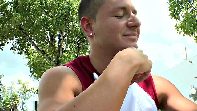 Str8 amateur jock cums in public van for money