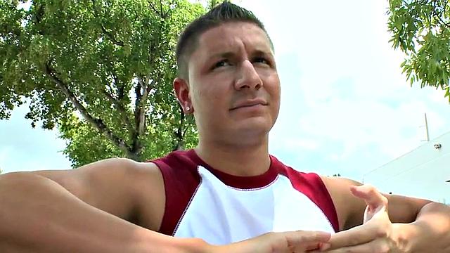 Str8 amateur jock cums in public van for money