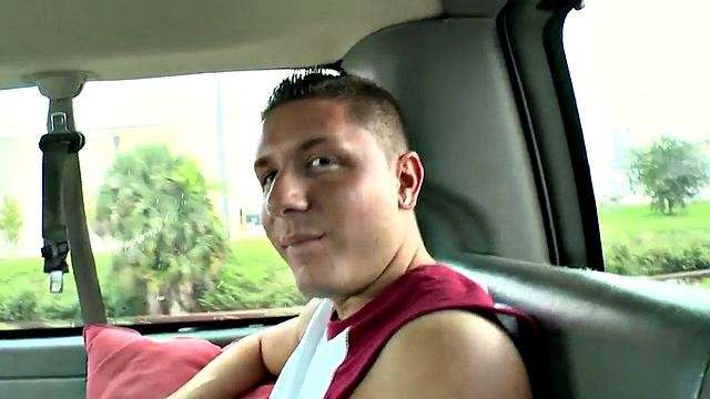 Str8 amateur jock cums in public van for money