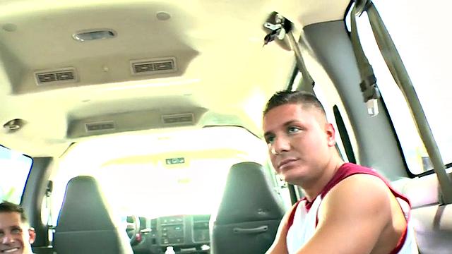 Str8 amateur jock cums in public van for money
