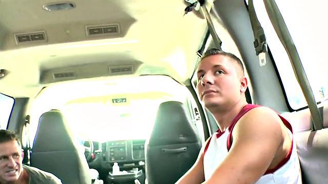 Str8 amateur jock cums in public van for money