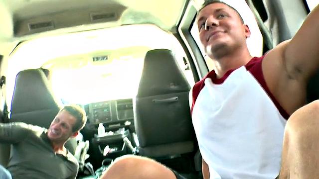 Str8 amateur jock cums in public van for money