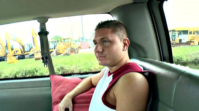 Str8 amateur jock cums in public van for money