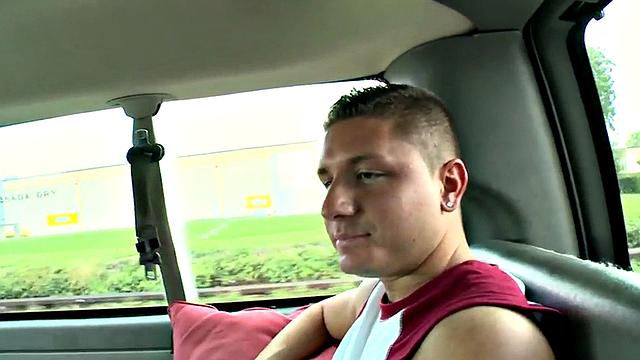 Str8 amateur jock cums in public van for money