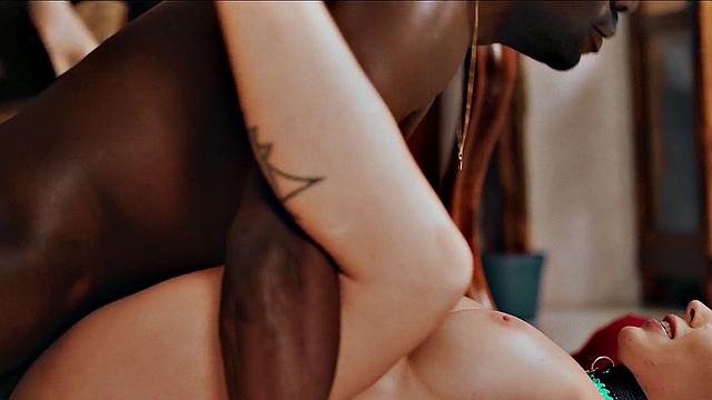 Busty leashed babe fucked in interracial couple