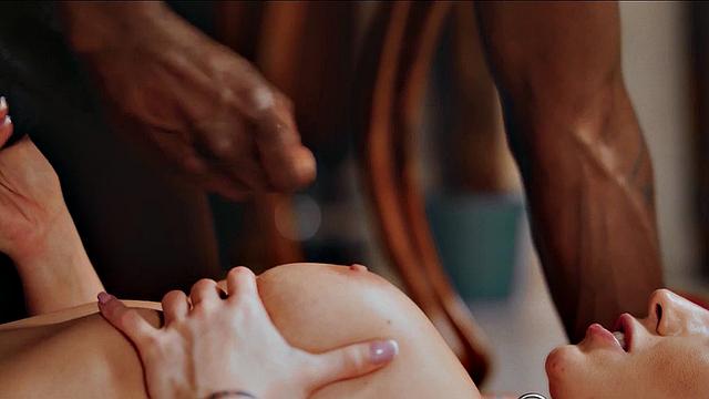 Busty leashed babe fucked in interracial couple