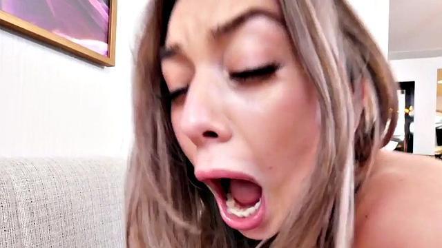 Bigtits babe sucks BBC before anal screwed