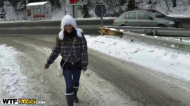 GF strip tease in public