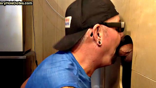 Gay cum addict sucks gloryhole cock at his home