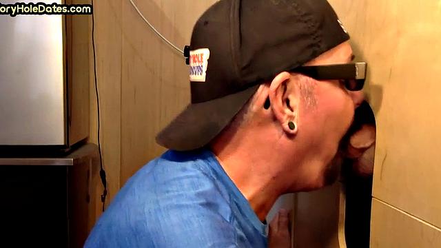 Gay cum addict sucks gloryhole cock at his home