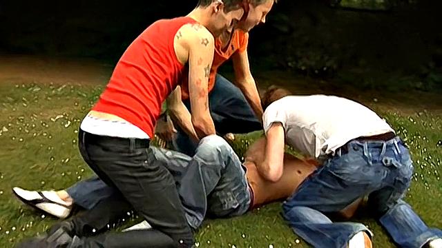 Four horny men get wild and share intense pleasure in a steamy gay group session