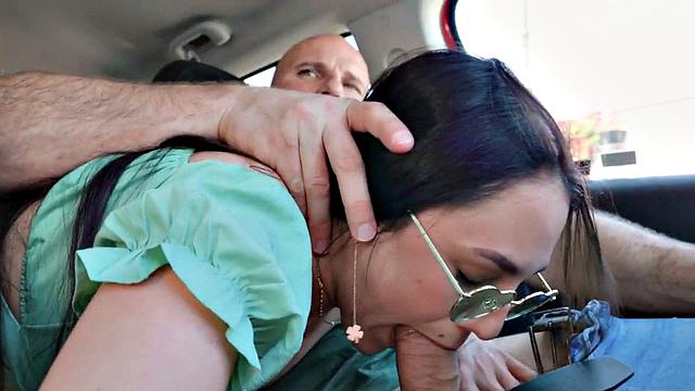 Brunette with glasses gets her wet pussy drilled by a big white dick