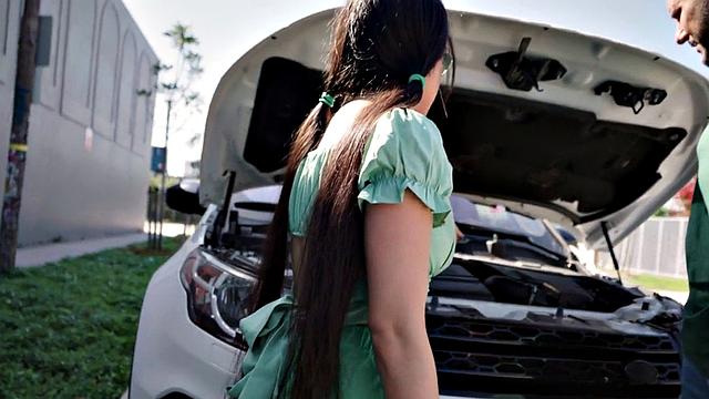 Brunette with glasses gets her wet pussy drilled by a big white dick