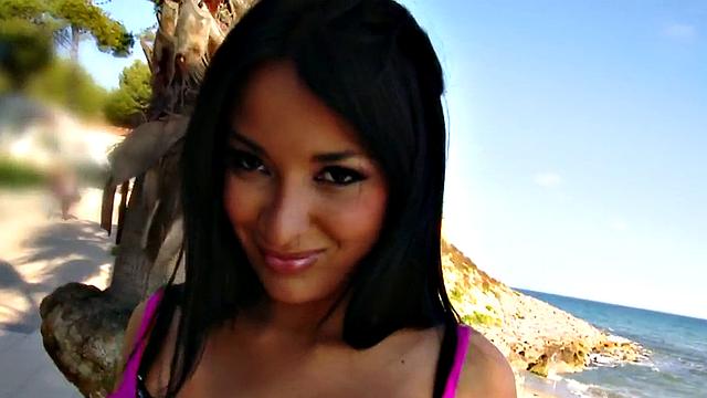 Public bigtitted Latina babe riding in cowgirl