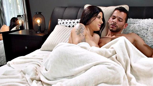 Kinky tattooed MILF rides hard on cock after seduction in bedroom