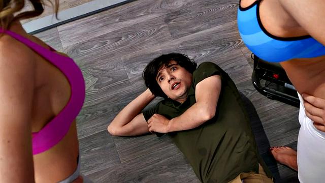 Busty MILF pounded by little guy for cum in mouth