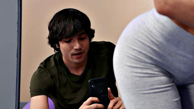 Busty MILF pounded by little guy for cum in mouth