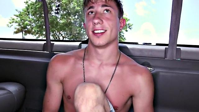 Naive guy fucks gay asshole in van till cum in mouth