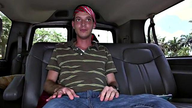 Naive guy fucks gay asshole in van till cum in mouth