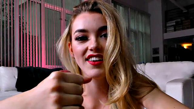 Dirty talking babe wanks oiled POV cock with her hands