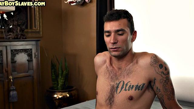 Submissive stud barebacked by tattooed BF in asshole