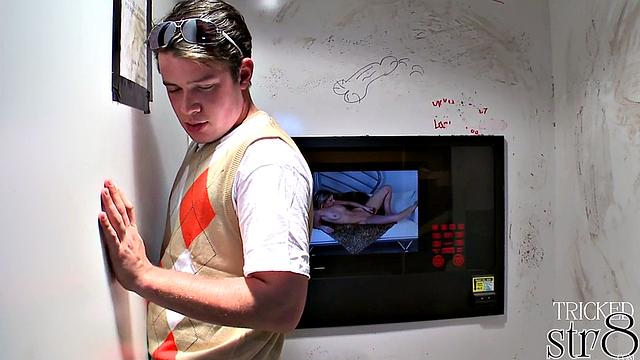 Fooled gloryhole guest gets gay BJ