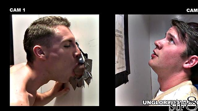 Fooled gloryhole guest gets gay BJ