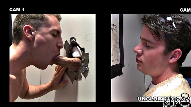 Fooled gloryhole guest gets gay BJ