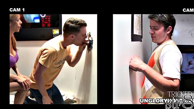 Fooled gloryhole guest gets gay BJ