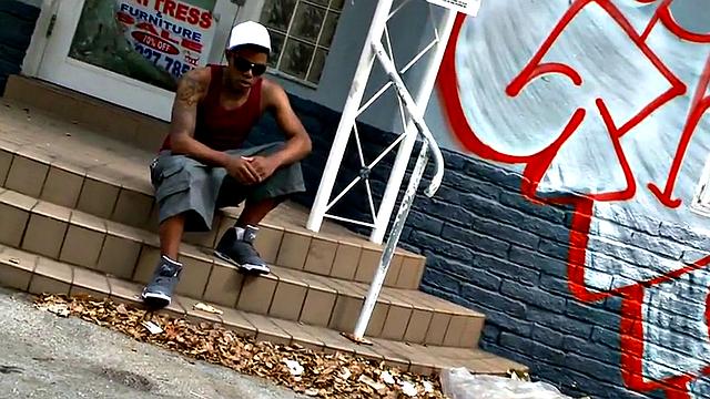 A wild interracial fuck with a tattooed bottom dude outdoors