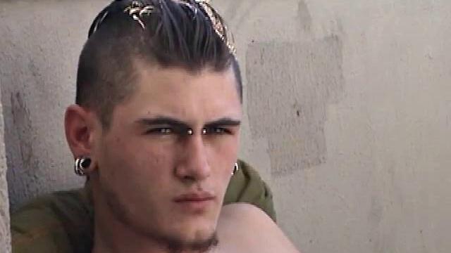 Pony rubs his pierced cock in the afternoon sun. He stands up and asks if we would like to see his dick. Of course! What follows is a jerk off session with a happy ending.