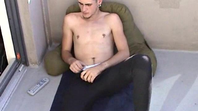 Pony rubs his pierced cock in the afternoon sun. He stands up and asks if we would like to see his dick. Of course! What follows is a jerk off session with a happy ending.