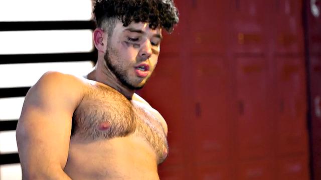Sportive stud rimmed and barebacked in locker room