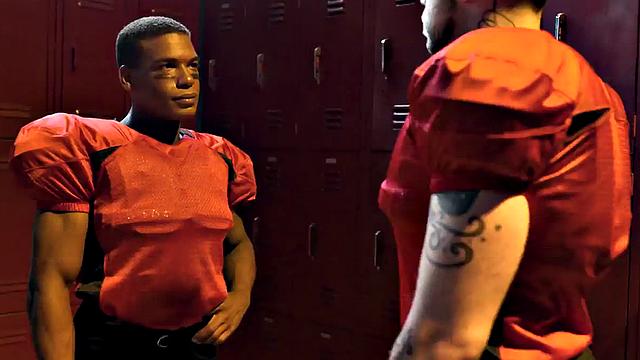 Sportive stud rimmed and barebacked in locker room