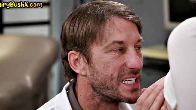 Stunning hairy beaver fucked by doctor while her BF watches