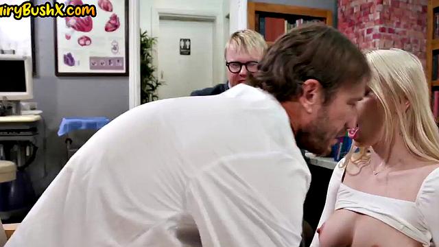 Stunning hairy beaver fucked by doctor while her BF watches