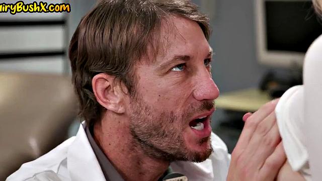 Stunning hairy beaver fucked by doctor while her BF watches