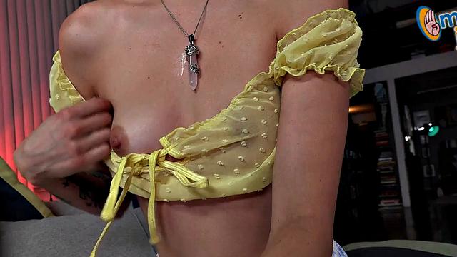 Amateur tattooed 21yo wanks oiled cock in dirty talk POV