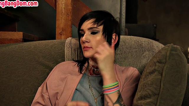 Tattooed gangbanged bitch gets holes filled