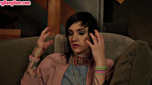 Tattooed gangbanged bitch gets holes filled